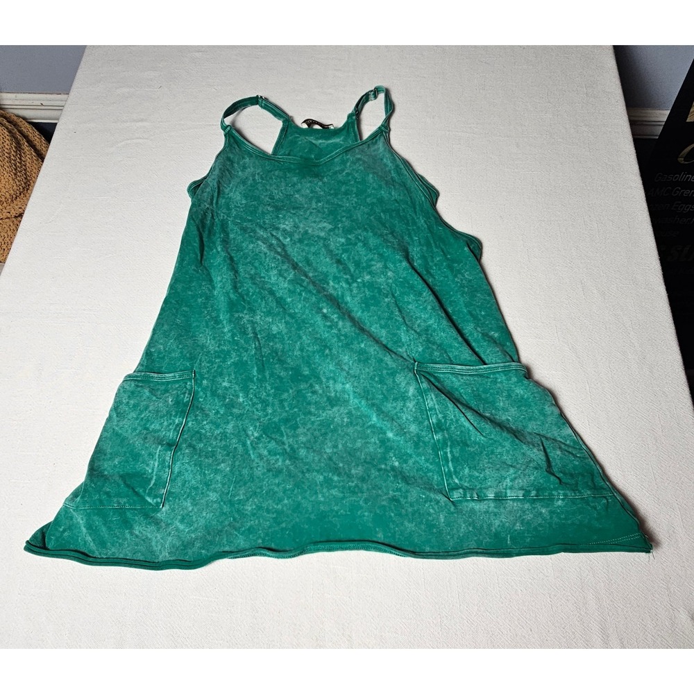 Zenana Green Mineral Wash Active Dress Racerback Pockets CSW-3406A5 Large Womens